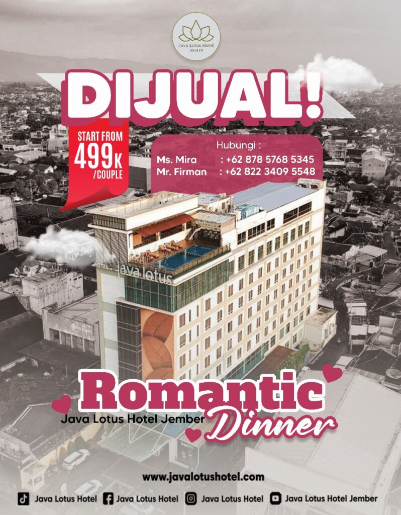Java Lotus Hotel Jember, hotel modern minimalis di pusat kota dengan rooftop, kolam renang, menu halal, dan kenyamanan tanpa plus-plus.

Java Lotus Hotel Jember offers minimalist comfort in city center, with rooftop view, pool, halal food, and pure hospitality—no plus-plus.